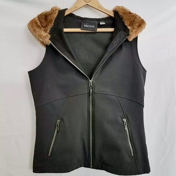 Marmot Faux Fur Hooded Gortex Vest M - Picture 1 of 10